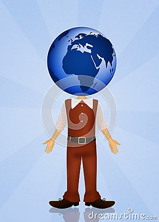 The world in head Cartoon Illustration