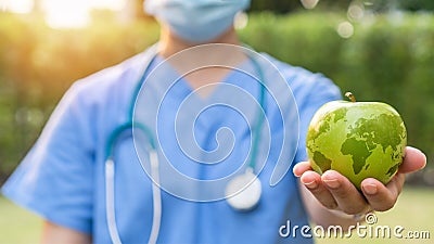 World health day, an apple a day keeps the doctor away concept for health benefit by eating high nutritious clean food and healthy Stock Photo