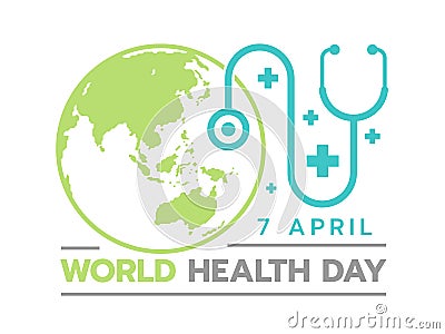 World health day banner with circle earth and doctor stethoscope sign Vector Illustration