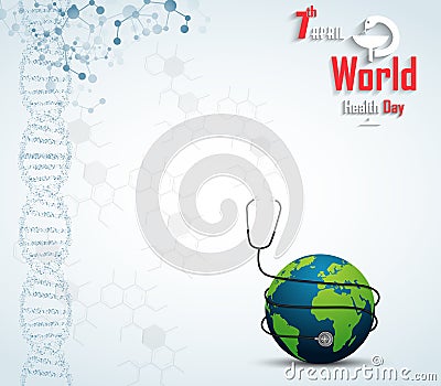 World health day concept with DNA and globe Vector Illustration