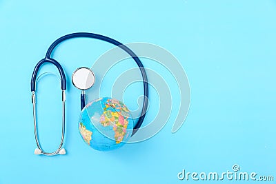 World health day concept, Stethoscope, globe Stock Photo