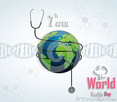 World Health Day with DNA on white background Vector Illustration