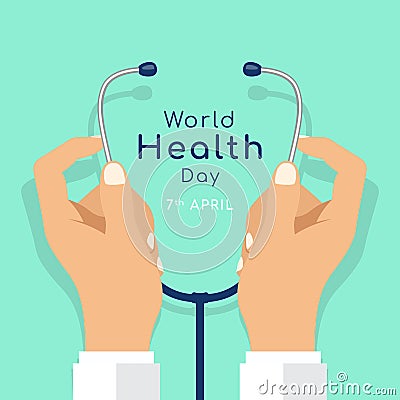 World Health day with hand doctor hold stethoscope vector design Vector Illustration