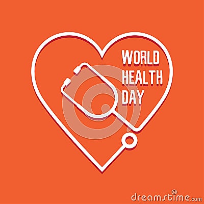 World Health Day heart and stethoscope. Vector Illustration
