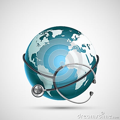 World Health Day icon. Planet Earth with a stethoscope Vector Illustration