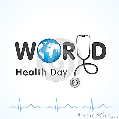 World health day lettering and heartbeat Vector Illustration