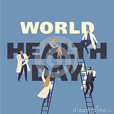 World Health Day 7th april with the image of doctors. Vector illustrations. Vector Illustration