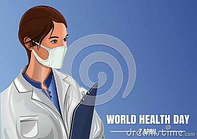 World Health Day. Woman medic on a blue background Vector Illustration