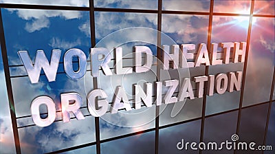 World Health Organization building with glass wall and mirrored building Cartoon Illustration