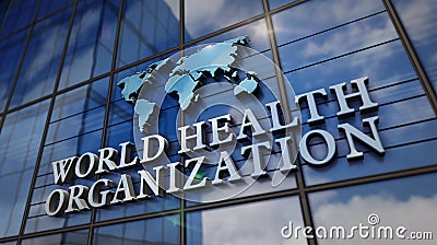 World Health Organization building with glass wall and mirrored building Cartoon Illustration