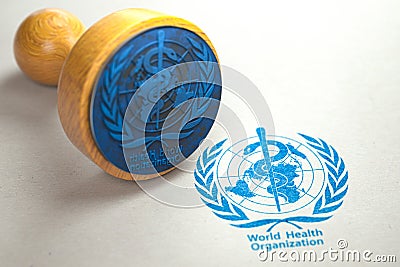 World Health Organization WHO rubber stamp Cartoon Illustration