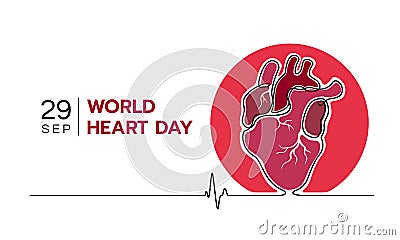 World heart day - abstract one line drawing human heart sign and heart wave in circle vector design Vector Illustration