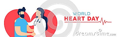 World Heart Day banner of doctor and patient Vector Illustration