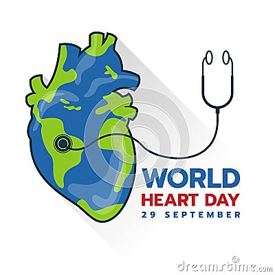 World Heart day banner with heart human and earth texture sign vector design Vector Illustration