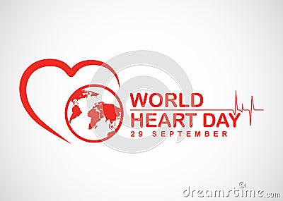 World heart day banner with red heart and world sign vector design Vector Illustration