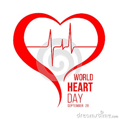 World heart day banner with red heart and wave heart human sign vector design Vector Illustration