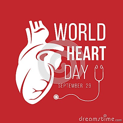 World heart day banner with white Human Heart sign and stethoscope sign on red background vector design Vector Illustration