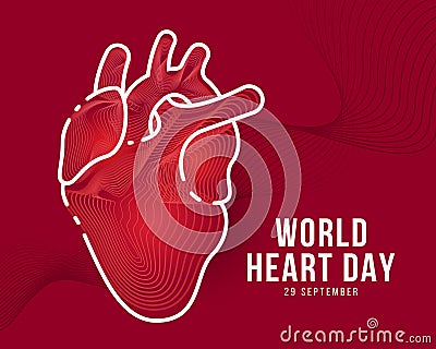 World heart day White line human heart sign with abstract red lines blend texture on red background vector design Vector Illustration