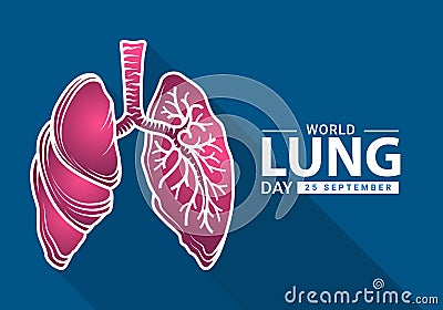 World heart day with white pink human lung outline Drawing sign on blue background vector design Vector Illustration