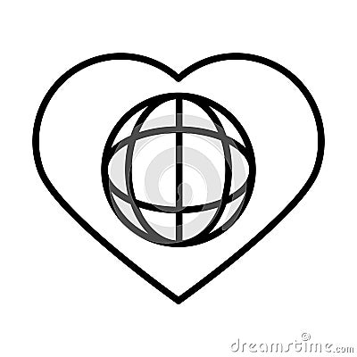 World into heart love human rights day, line icon design Vector Illustration