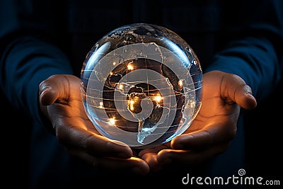 The world held in two substantial hands , Earth Hour concept Stock Photo