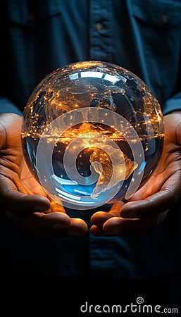 The world held in two substantial hands , Earth Hour concept Stock Photo