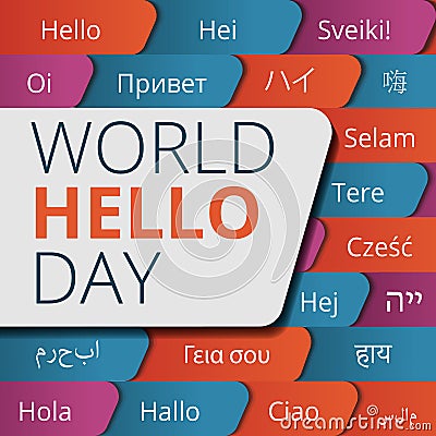 World hello day concept background, cartoon style Vector Illustration