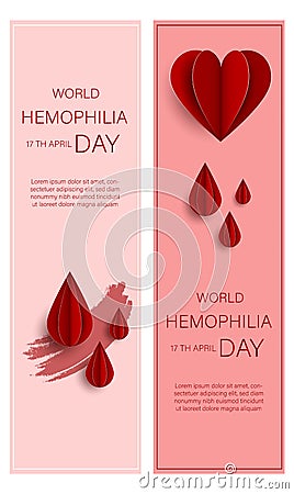 World Hemophilia Day card 17 april. Paper art vector illustration contains red bleeding heart on red background. Medical concept Cartoon Illustration
