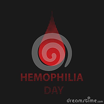 World hemophilia day, red halftone dotted blood drop on black background. Vector illustration EPS 10. Cartoon Illustration