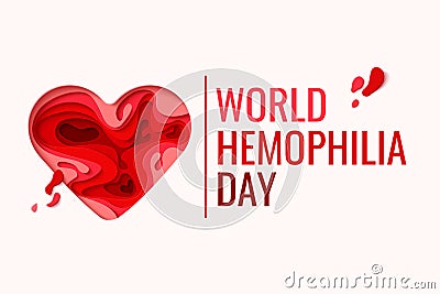 World Hemophilia Day - red paper cut blood heart Vector Illustration