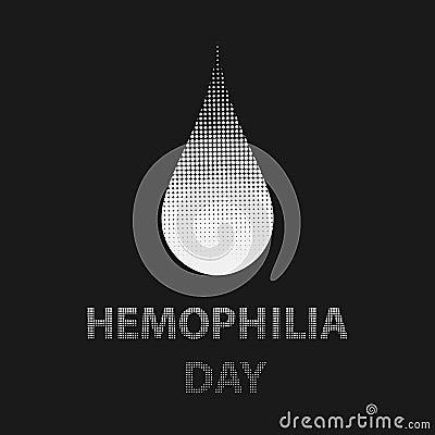 World hemophilia day, white halftone dotted blood drop on black background. Vector illustration EPS 10. Cartoon Illustration