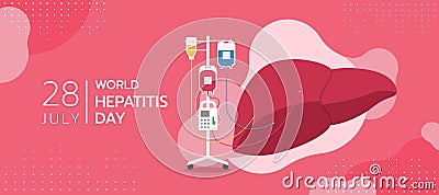 World hepatitis day with Give blood and saline to the liver to treat hepatitis on pink background vector design Vector Illustration