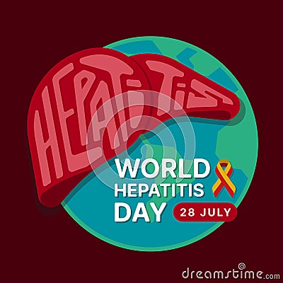 World Hepatitis Day - Hepatitis text in liver sign on circle globe world on brown background vector design Vector Illustration