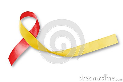 World hepatitis day and HIV/ HCV co-infection awareness with red yellow ribbon isolated with clipping path on white background Stock Photo