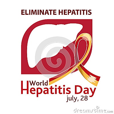 World Hepatitis Day. July 28. Yellow-red ribbon. Vector illustration on white background. Vector Illustration