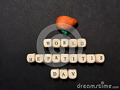 World Hepatitis Day. Liver and gall bladder. Wooden cubes inscription Stock Photo