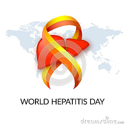 World hepatitis day. Liver. Hepatic disorder cirrhosis, hepatic cancer, hepatitis. Red yellow ribbon. Medical vector Vector Illustration