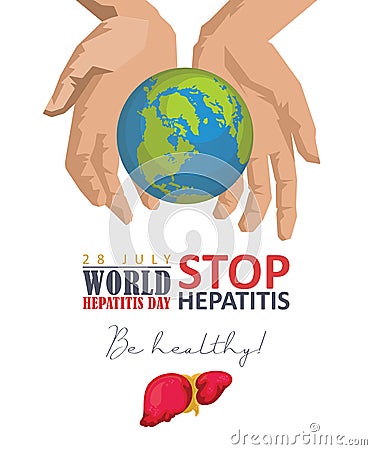 World hepatitis day vector poster in modern flat design on white background. 28 July. Be healthy Vector Illustration