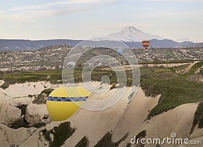 World Heritage, Cappadocia, Goereme, Turkey. Balloons over Goreme, Cappadocia Stock Photo