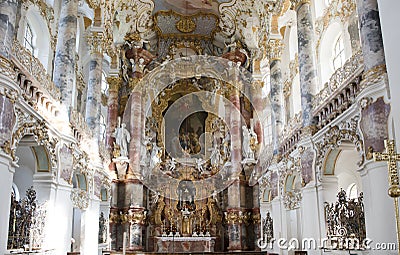 Church Wies, Bavaria. Pilgrimage Church of Wies on the Romantic Road in Bavaria. Stock Photo