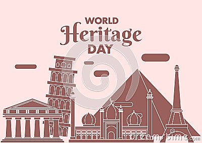 World Heritage Day poster, Eiffel Tower, Parthenon, Great Pyramid, Tower of Pisa, Jama masjid illustration vector Vector Illustration