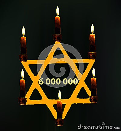 World Holocaust Day. Yom azikaron in Hebrew Memorial Day. Day of Remembrance. Yellow star with candles. Vector Vector Illustration