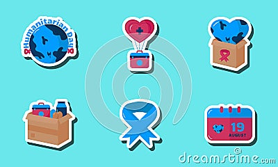 World Humanitarian Day Sticker Set Collection Design Vector Illustration