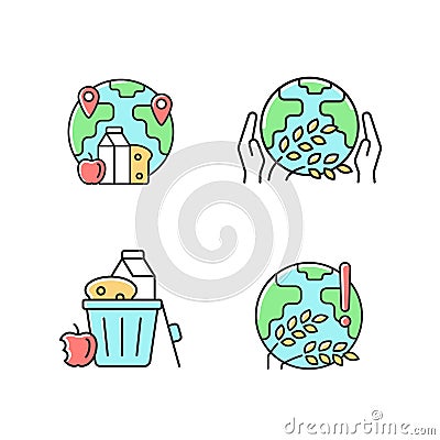 World hunger issues RGB color icons set Vector Illustration