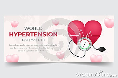 World hypertension day May 17th horizontal banner with heart rate and tension meter illustration Vector Illustration