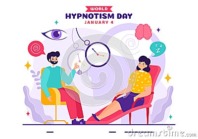 World Hypnotism Day Vector Illustration on 4 January with Black and White Spirals Creating an Altered State of Mind for Treatment Vector Illustration