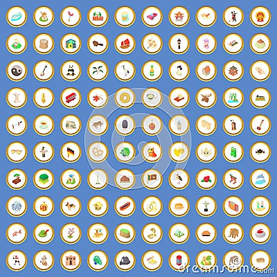 100 world icons set cartoon vector Vector Illustration