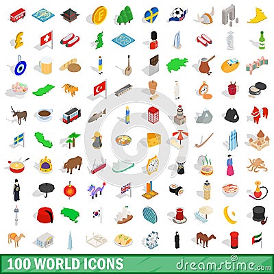 100 world icons set, isometric 3d style Vector Illustration