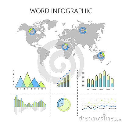 World Infographics Vector with Graphs and Diagrams Vector Illustration