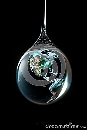 The world inside a drop of water, global water crisis, ecology, water saving AI generated Stock Photo